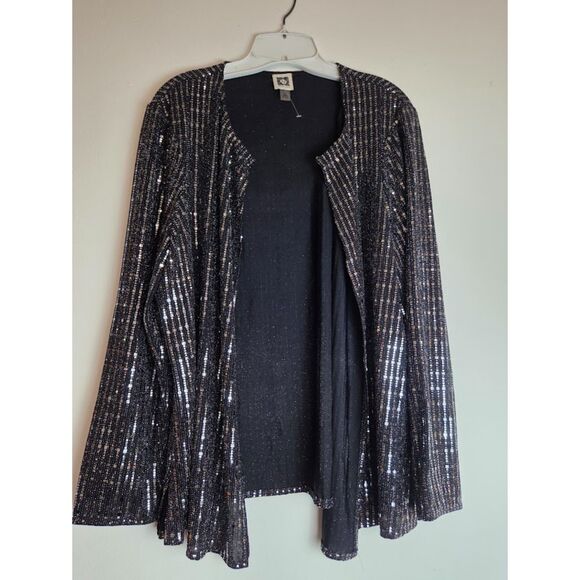 NWT Anne Klein Black & Silver Metallic Sequins Evening Cardigan Sweater size XL - Picture 10 of 12